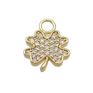 Copper Clover Pendant Pave Zirconia Gold Plated, approx 12mm, 3mm hole