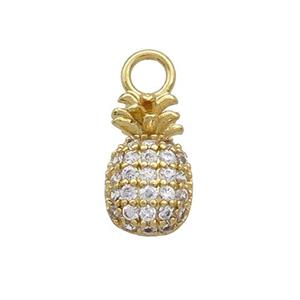 Copper Pineapple Pendant Pave Zirconia Gold Plated, approx 8-13mm, 3mm hole