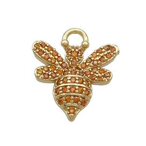 Copper Honeybee Pendant Pave Orange Zircon Gold Plated, approx 15mm, 3mm hole