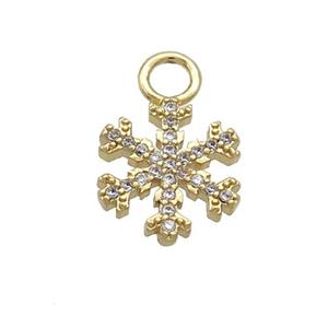 Copper Snowflake Pendant Pave Zircon Christmas Gold Plated, approx 12mm, 3mm hole