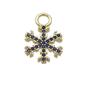 Copper Snowflake Pendant Pave Blue Zircon Christmas Gold Plated, approx 12mm, 3mm hole