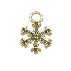 Copper Snowflake Pendant Pave Zircon Christmas Gold Plated, approx 12mm, 3mm hole