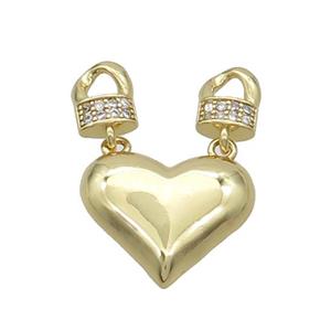 Copper Heart Pendant Pave Zircon 2loops Gold Plated, approx 16mm, 6-7mm