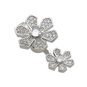 Copper Magnetic Clasp Pave Zircon Flower Platinum Plated, approx 10mm, 16mm, 25mm
