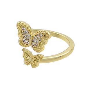 Copper Butterfly Rings Pave Zircon Gold Plated, approx 8mm, 13mm, 18mm dia