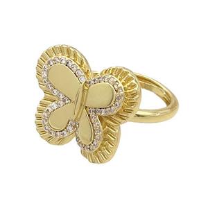Copper Butterfly Rings Pave Zircon Adjustable Gold Plated, approx 16-19mm, 18mm dia