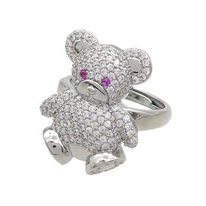 Copper Bear Rings Pave Zircon Adjustable Platinum Plated, approx 20-25mm, 18mm dia