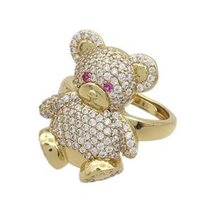 Copper Bear Rings Pave Zircon Adjustable Gold Plated, approx 20-25mm, 18mm dia