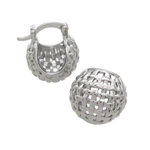 Copper Latchback Earrings Hollow Platinum Plated, approx 18mm