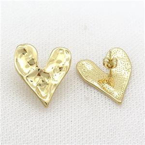 Copper Stud Earrings Heart Hammered Gold Plated, approx 22-28mm