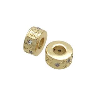 Copper Rondelle Spacer Beads Pave Zircon Gold Plated, approx 6mm