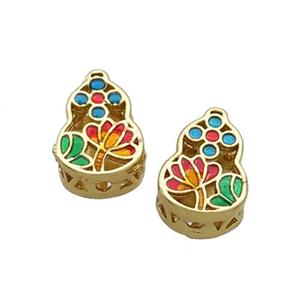 Copper Gourd Beads Multicolor Cloisonne Gold Plated, approx 7.5-11mm