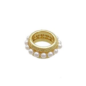 Copper Rondelle Beads Pave Pearlized Resin Large Hole Circle Gold Plated, approx 12mm, 7mm hole