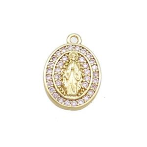 Copper Jesus Charms Pendant Pave Zircon Oval Gold Plated, approx 10-13mm