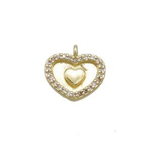 Copper Heart Pendant Pave Zircon Gold Plated, approx 10-11.5mm