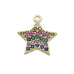 Copper Star Pendant Pave Zircon Multicolor Gold Plated, approx 15mm
