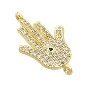 Copper Hamsahand Connector Pave Zircon Gold Plated, approx 18-22mm