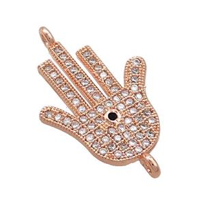 Copper Hamsahand Connector Pave Zircon Rose Gold, approx 18-22mm