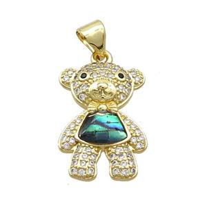 Copper Bear Pendant Pave Zircon Gold Plated, approx 13-20mm