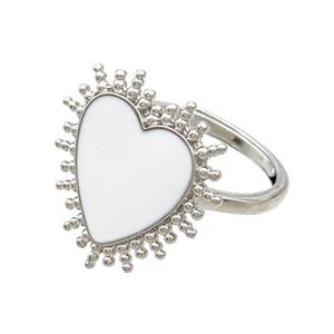 Copper Rings Heart White Enamel Adjustable Platinum Plated, approx 19mm, 18mm dia