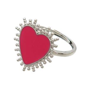 Copper Rings Heart Red Enamel Adjustable Platinum Plated, approx 19mm, 18mm dia