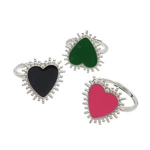 Copper Rings Heart Enamel Adjustable Platinum Plated Mixed, approx 19mm, 18mm dia
