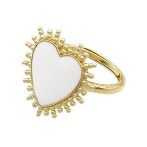Copper Rings Heart White Enamel Adjustable Gold Plated, approx 19mm, 18mm dia