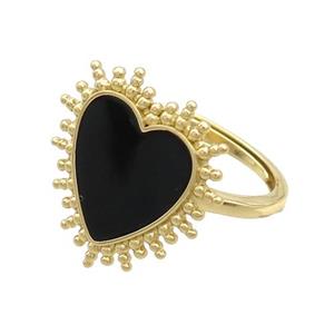 Copper Rings Heart Black Enamel Adjustable Gold Plated, approx 19mm, 18mm dia