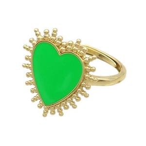 Copper Rings Heart Green Enamel Adjustable Gold Plated, approx 19mm, 18mm dia