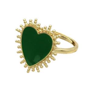 Copper Rings Heart Green Enamel Adjustable Gold Plated, approx 19mm, 18mm dia