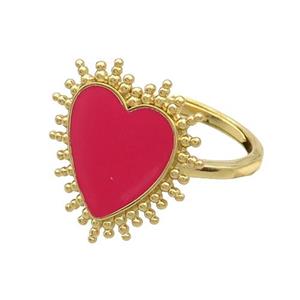 Copper Rings Heart Red Enamel Adjustable Gold Plated, approx 19mm, 18mm dia