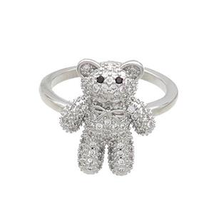 Copper Bear Rings Pave Zircon Platinum Plated, approx 14-17mm, 18mm dia