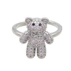 Copper Bear Rings Pave Pink Zircon Platinum Plated, approx 14-17mm, 18mm dia