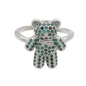 Copper Bear Rings Pave Green Zircon Platinum Plated, approx 14-17mm, 18mm dia