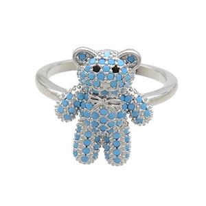 Copper Bear Rings Pave Turqblue Zircon Platinum Plated, approx 14-17mm, 18mm dia