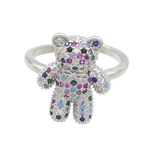 Copper Bear Rings Pave Multicolor Zircon Platinum Plated, approx 14-17mm, 18mm dia