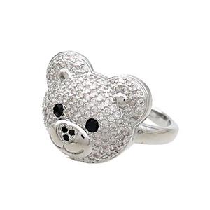 Copper Bear Rings Pave Zircon Platinum Plated, approx 15-17.5mm, 18mm dia
