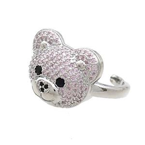 Copper Bear Rings Pave Pink Zircon Platinum Plated, approx 15-17.5mm, 18mm dia