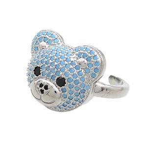 Copper Bear Rings Pave Turqblue Zircon Platinum Plated, approx 15-17.5mm, 18mm dia