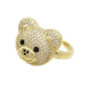 Copper Bear Rings Pave Zircon Gold Plated, approx 15-17.5mm, 18mm dia