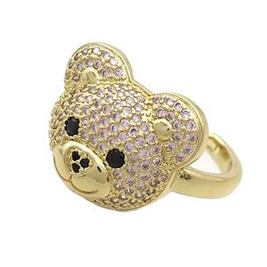 Copper Bear Rings Pave Pink Zircon Gold Plated, approx 15-17.5mm, 18mm dia