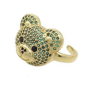 Copper Bear Rings Pave Green Zircon Gold Plated, approx 15-17.5mm, 18mm dia