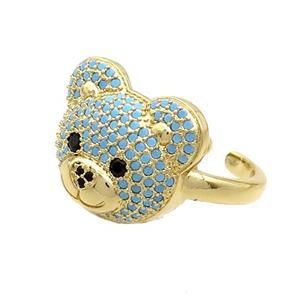 Copper Bear Rings Pave Turqblue Zircon Gold Plated, approx 15-17.5mm, 18mm dia