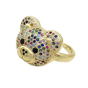 Copper Bear Rings Pave Multicolor Zircon Gold Plated, approx 15-17.5mm, 18mm dia