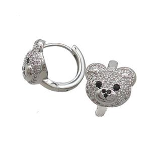 Copper Hoop Earring Pave Zircon Bear Platinum Plated, approx 10-11.5mm