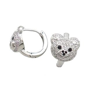 Copper Hoop Earring Pave Pink Zircon Bear Platinum Plated, approx 10-11.5mm