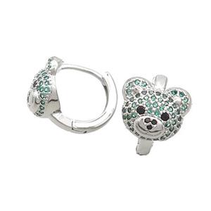 Copper Hoop Earring Pave Green Zircon Bear Platinum Plated, approx 10-11.5mm