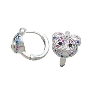Copper Hoop Earring Pave Multicolor Zircon Bear Platinum Plated, approx 10-11.5mm