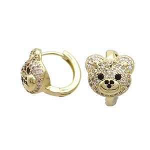 Copper Hoop Earring Pave Zircon Bear Gold Plated, approx 10-11.5mm