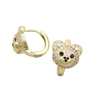 Copper Hoop Earring Pave Pink Zircon Bear Gold Plated, approx 10-11.5mm